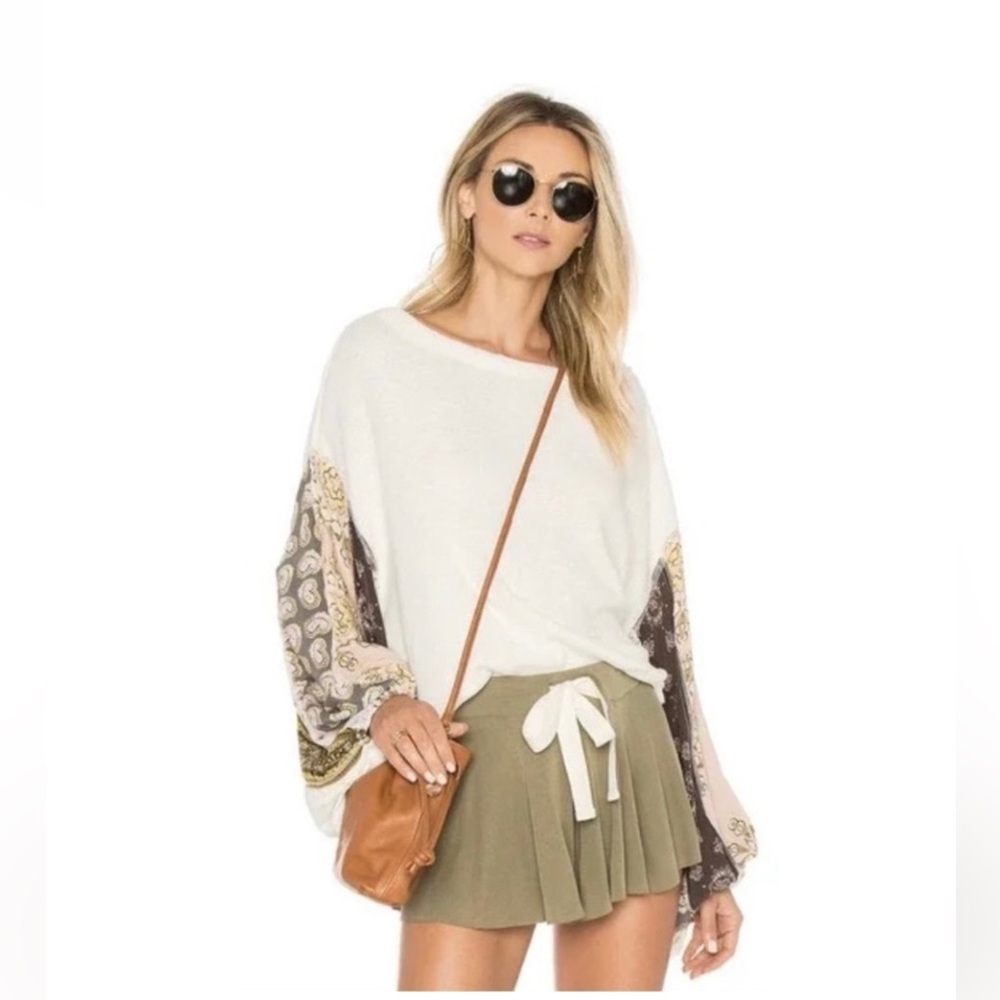 WE THE FREE People Blossom Thermal Top Blouse Shirt Pullover Paisley Sleeves